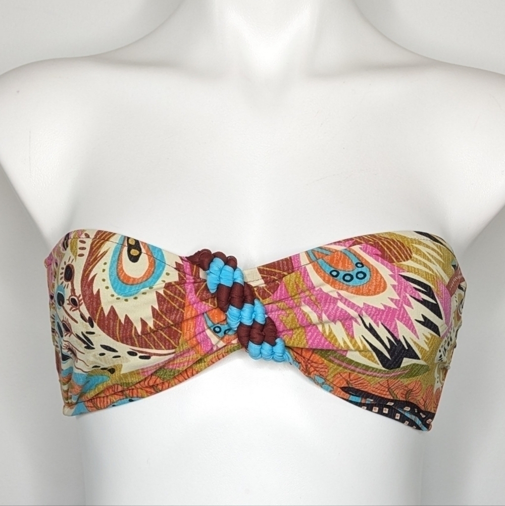 ✨3/$15  Lucky Brand neutral tone pink blue orange strapless bikini top S